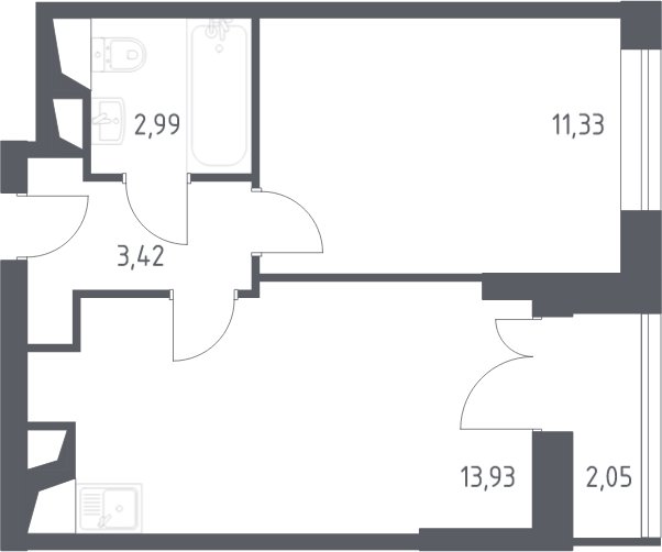 1-комнатные апартаменты с полной отделкой, 33.72 м2, 7 этаж, сдача 3 квартал 2024 г., ЖК Квартал Спутник, корпус 17 - объявление 2098275 - фото №1