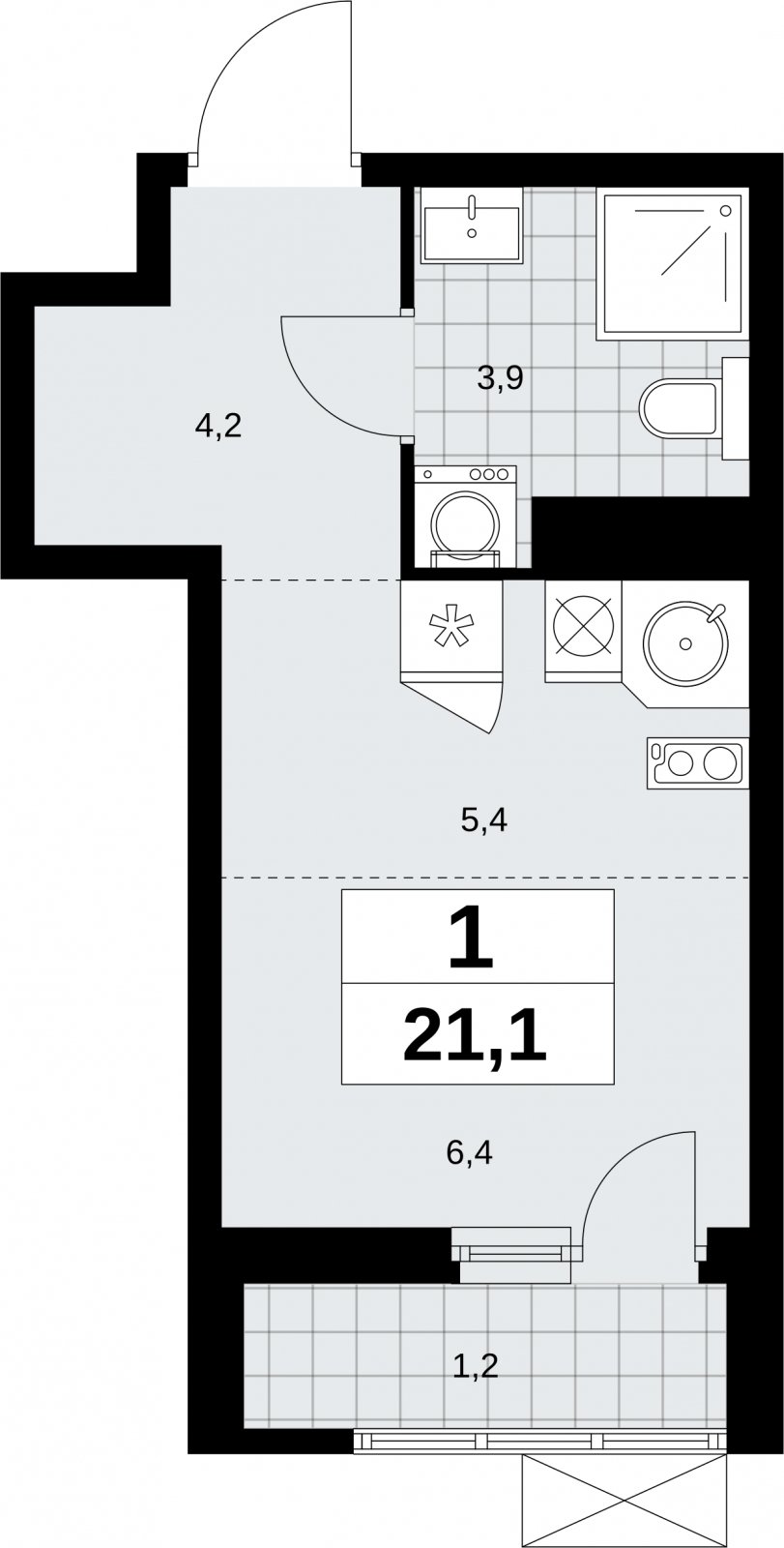 Студия с полной отделкой, 21.1 м2, 11 этаж, сдача 3 квартал 2026 г., ЖК Дзен-кварталы, корпус 6.1.3 - объявление 2327560 - фото №1