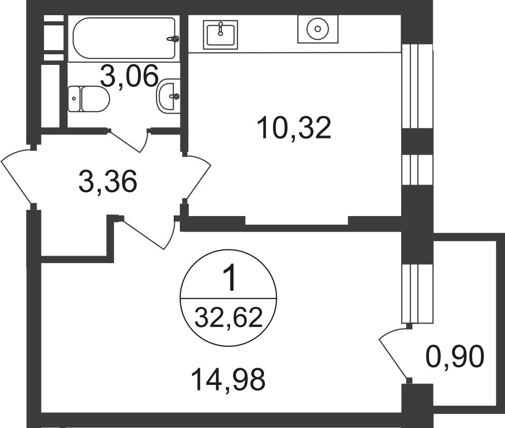 1-комнатная квартира с полной отделкой, 32 м2, 17 этаж, дом сдан, ЖК Люберцы, корпус 66 - объявление 2333234 - фото №1