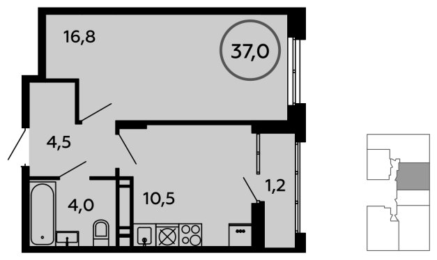 1-комнатная квартира без отделки, 37 м2, 15 этаж, сдача 1 квартал 2023 г., ЖК Скандинавия, корпус 2.14.1 - объявление 1499311 - фото №1