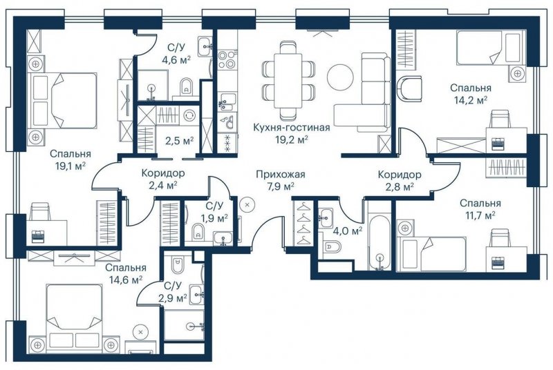 4-комнатная квартира с частичной отделкой, 109.22 м2, 2 этаж, сдача 2 квартал 2023 г., ЖК City Bay, корпус Indian Ocean 8 - объявление 1671624 - фото №1