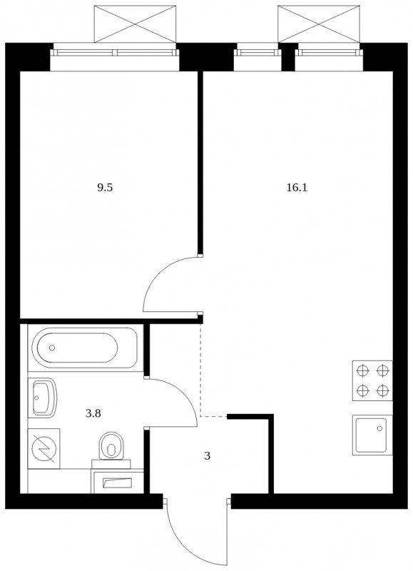 1-комнатная квартира с полной отделкой, 32.4 м2, 6 этаж, сдача 2 квартал 2023 г., ЖК Второй Нагатинский, корпус 3 - объявление 1672830 - фото №1