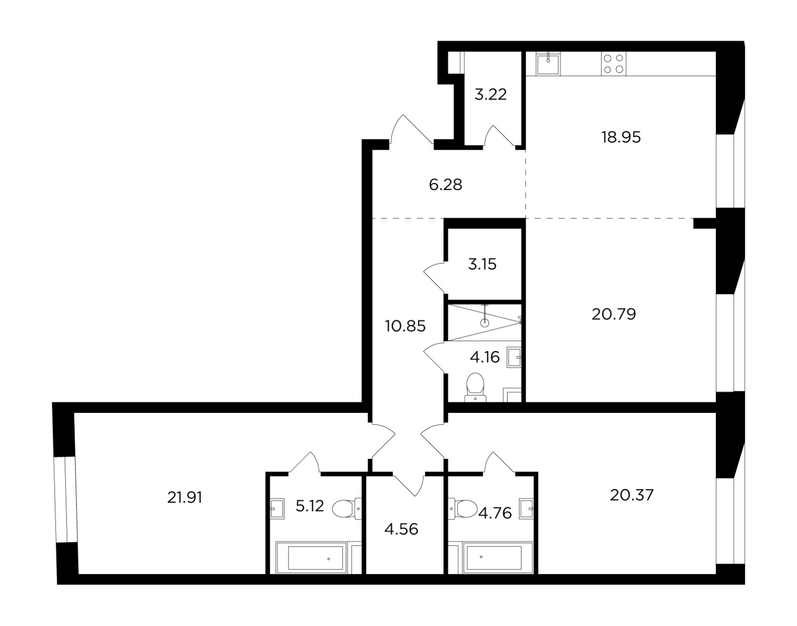 3-комнатная квартира без отделки, 124.12 м2, 2 этаж, дом сдан, ЖК FORIVER, корпус 2 - объявление 2371231 - фото №1