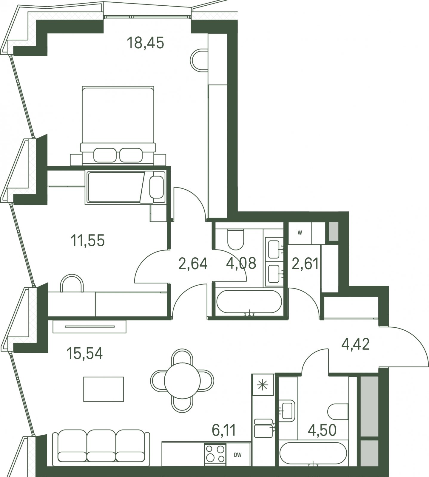 2-комнатная квартира с частичной отделкой, 69.9 м2, 7 этаж, сдача 3 квартал 2025 г., ЖК Moments, корпус 1 - объявление 2345996 - фото №1