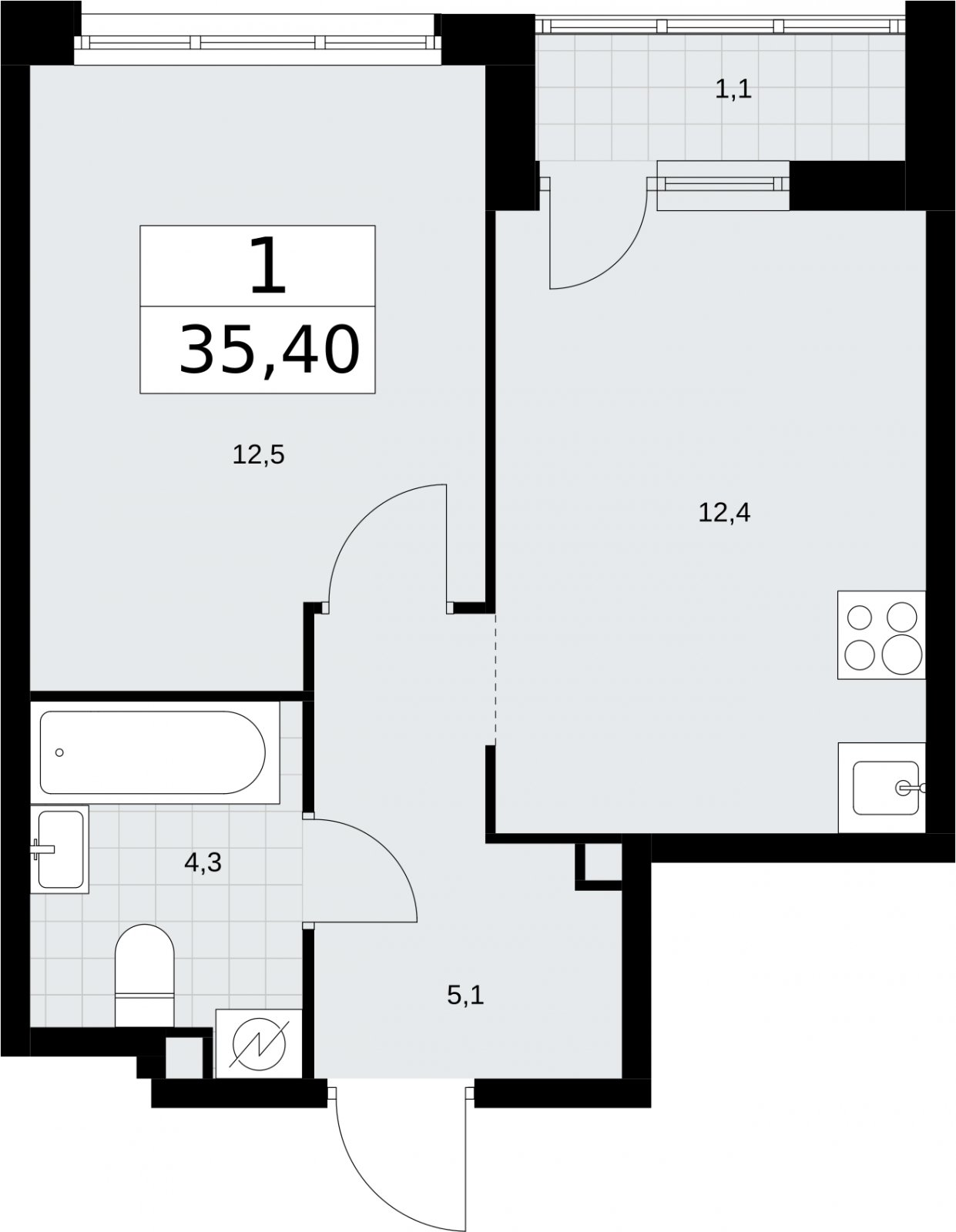 1-комнатная квартира с полной отделкой, 35.4 м2, 2 этаж, сдача 4 квартал 2026 г., ЖК Родные кварталы, корпус 1.2 - объявление 2318156 - фото №1