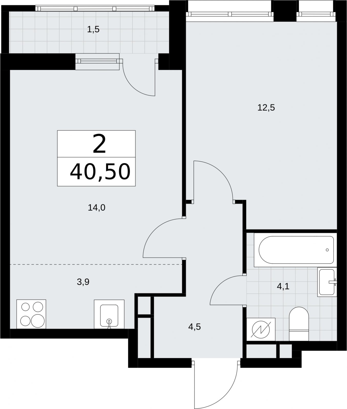 2-комнатная квартира (евро) с полной отделкой, 40.5 м2, 5 этаж, сдача 4 квартал 2026 г., ЖК Родные кварталы, корпус 1.2 - объявление 2318184 - фото №1