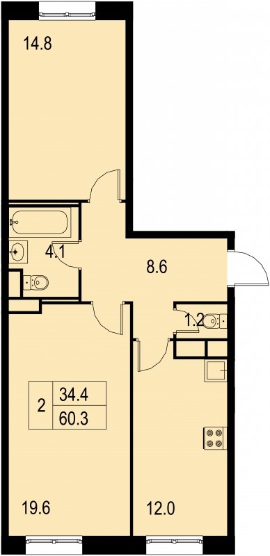 2-комнатная квартира без отделки, 61.68 м2, 1 этаж, дом сдан, ЖК Новая Щербинка, корпус 13 - объявление 1520516 - фото №1