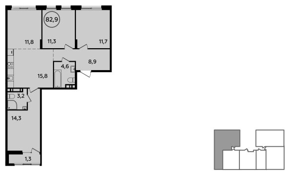 4-комнатная квартира (евро) без отделки, 82.9 м2, 16 этаж, сдача 1 квартал 2023 г., ЖК Прокшино, корпус 3.1 - объявление 1410881 - фото №1