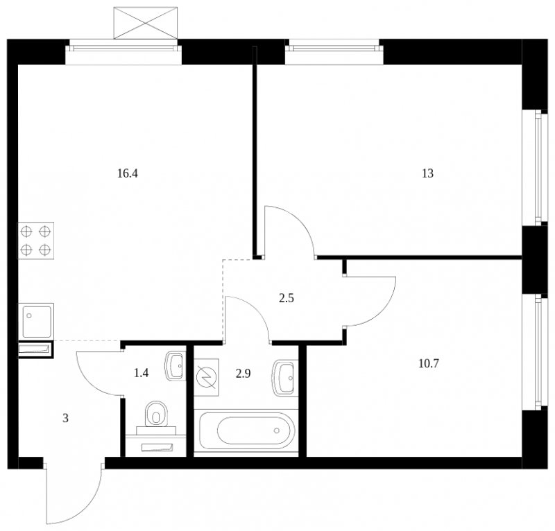 2-комнатная квартира с полной отделкой, 49.9 м2, 12 этаж, сдача 4 квартал 2023 г., ЖК Бунинские луга, корпус 3.1.2 - объявление 1754803 - фото №1