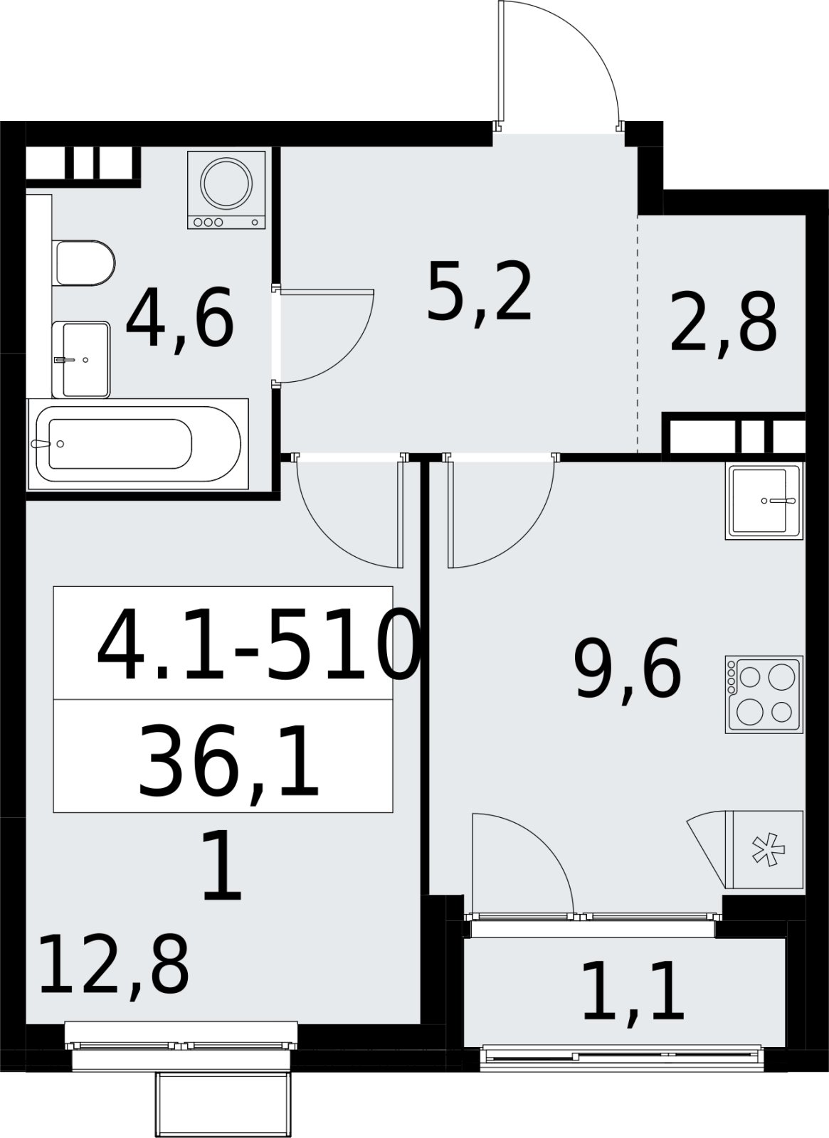 1-комнатная квартира с полной отделкой, 36.1 м2, 18 этаж, сдача 2 квартал 2027 г., ЖК Южные сады, корпус 4.1.2 - объявление 2393015 - фото №1