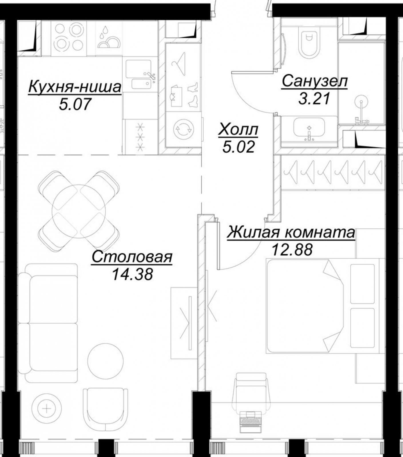1-комнатная квартира с частичной отделкой, 40.48 м2, 33 этаж, сдача 4 квартал 2024 г., ЖК MOD, корпус Camus - объявление 2191341 - фото №1