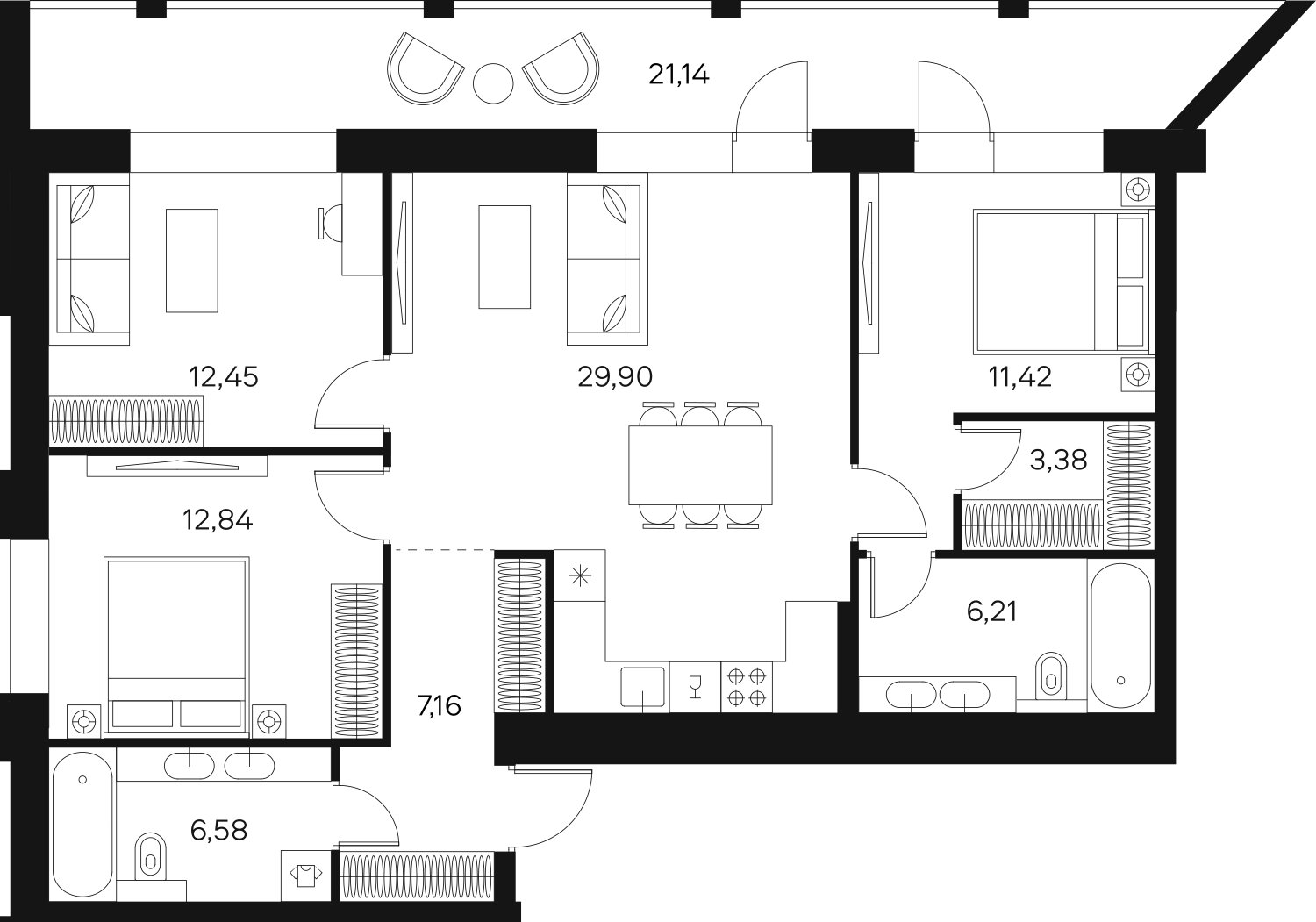 3-комнатная квартира без отделки, 99.98 м2, 3 этаж, сдача 4 квартал 2024 г., ЖК FØRST, корпус 2 - объявление 1942975 - фото №1