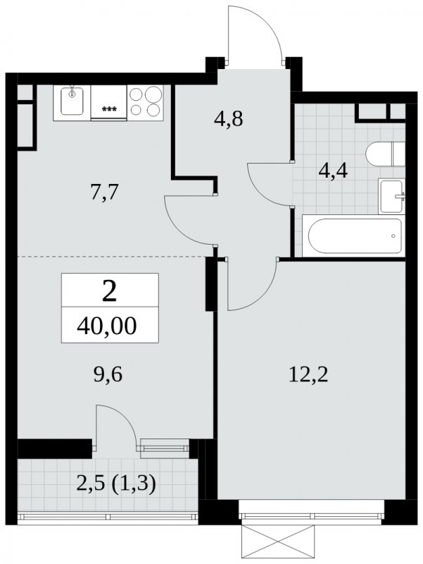 2-комнатная квартира (евро) без отделки, 40 м2, 7 этаж, сдача 2 квартал 2024 г., ЖК Прокшино, корпус 6.2 - объявление 1662781 - фото №1