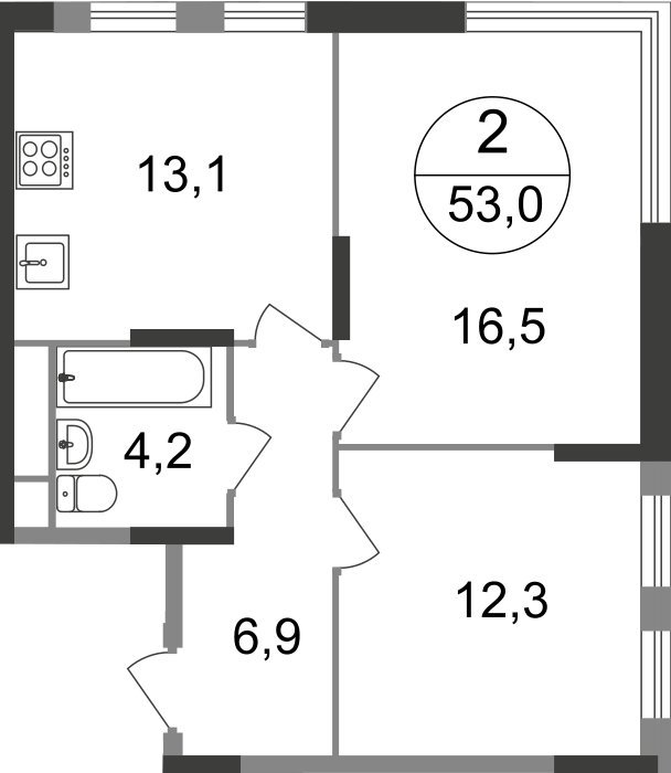 2-комнатная квартира без отделки, 53 м2, 17 этаж, сдача 1 квартал 2025 г., ЖК город-парк Переделкино Ближнее, корпус 17-1 - объявление 2138706 - фото №1