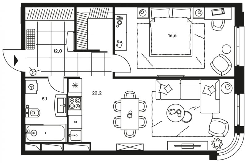 2-комнатные апартаменты с частичной отделкой, 55.9 м2, 24 этаж, дом сдан, ЖК Level Стрешнево, корпус Запад - объявление 1302663 - фото №1