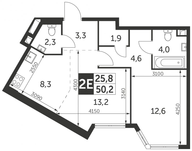 2-комнатная квартира без отделки, 50.2 м2, 42 этаж, сдача 4 квартал 2023 г., ЖК Архитектор, корпус 1 - объявление 1671192 - фото №1