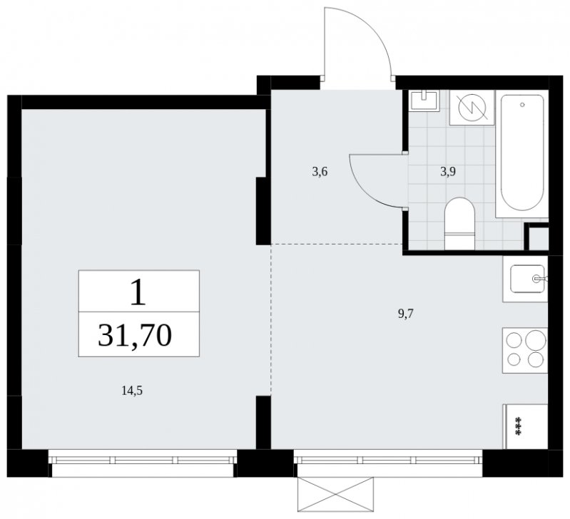 Студия с частичной отделкой, 31.7 м2, 2 этаж, сдача 3 квартал 2025 г., ЖК Дзен-кварталы, корпус 2.2 - объявление 1932407 - фото №1