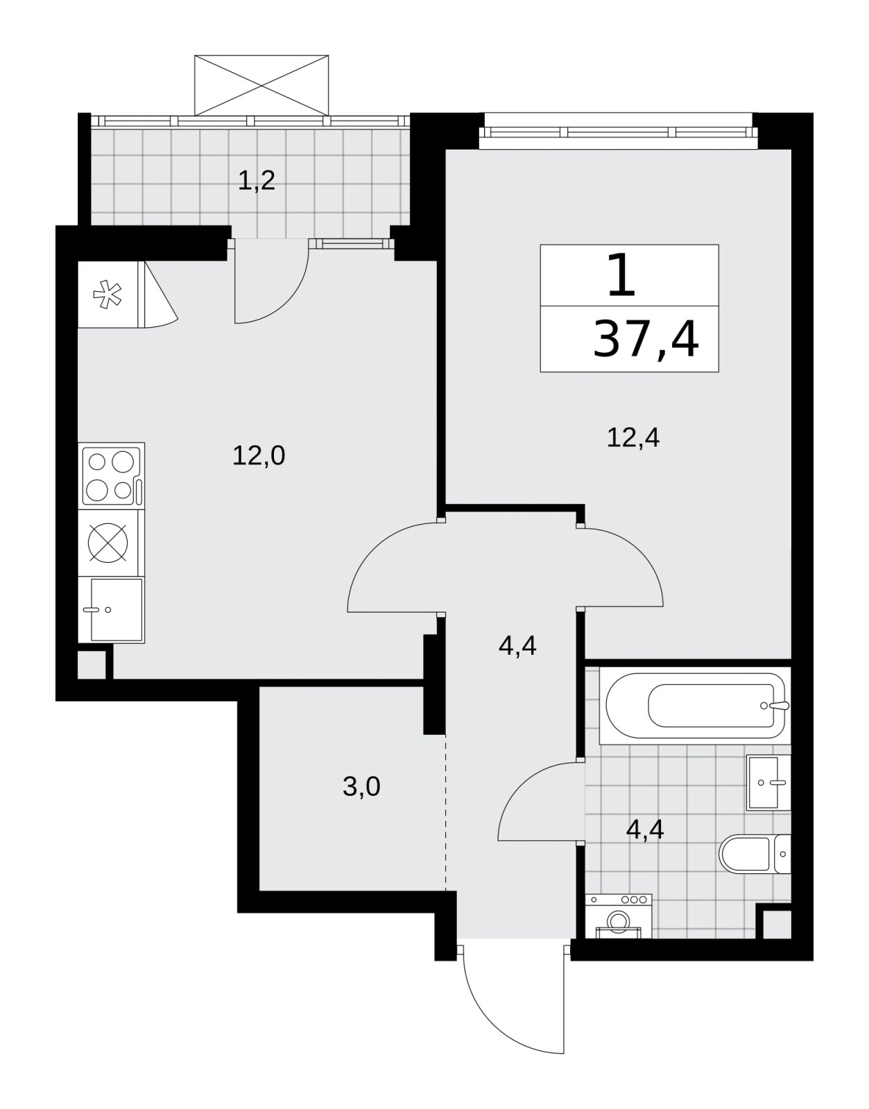 1-комнатная квартира без отделки, 37.4 м2, 2 этаж, сдача 1 квартал 2026 г., ЖК Деснаречье, корпус 4.1 - объявление 2263340 - фото №1