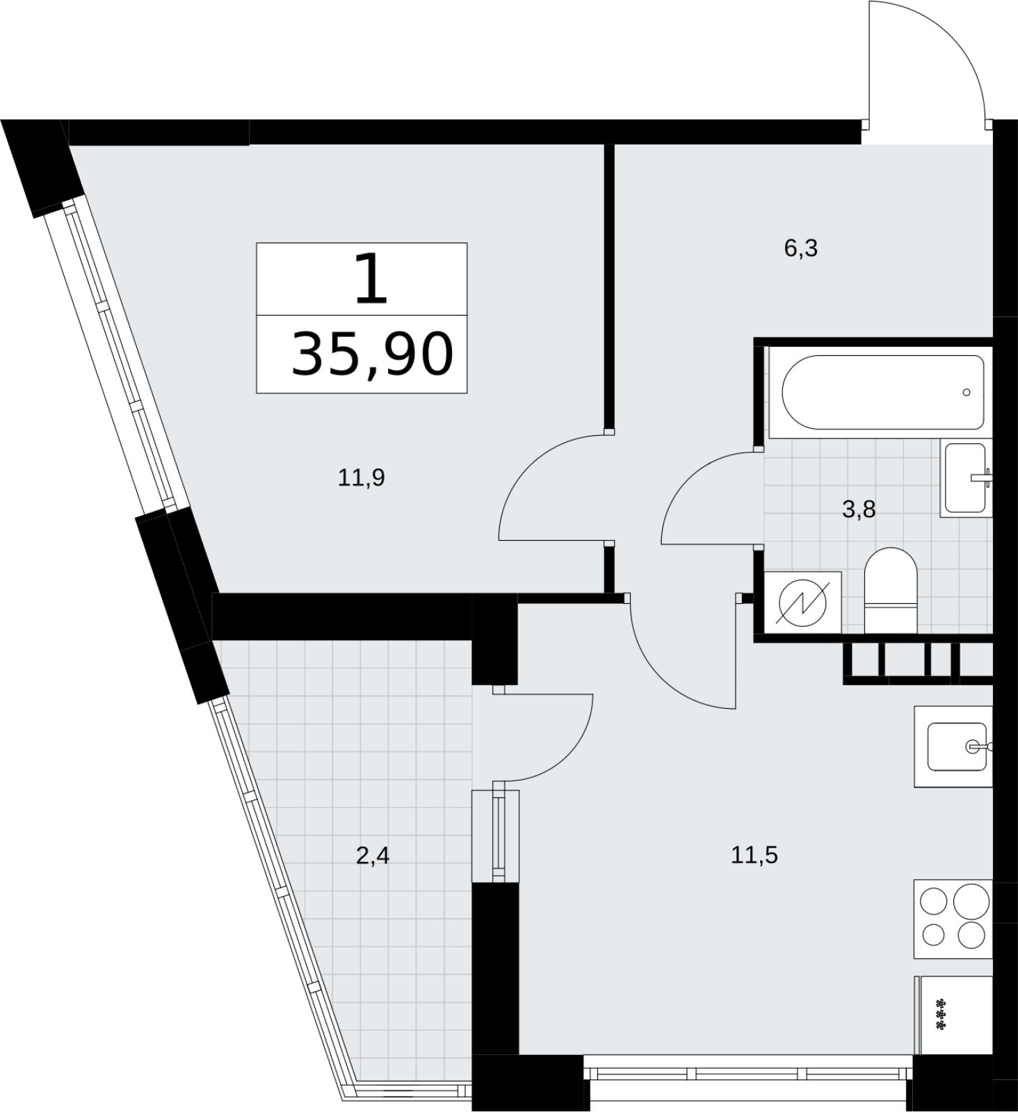 1-комнатная квартира с полной отделкой, 35.9 м2, 5 этаж, сдача 4 квартал 2026 г., ЖК Родные кварталы, корпус 3.3 - объявление 2378619 - фото №1