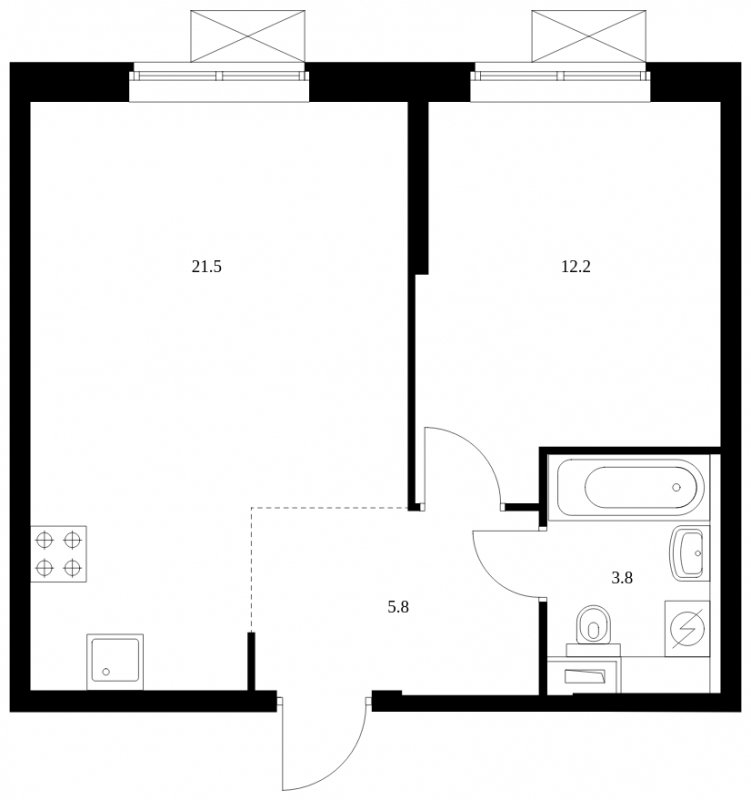 1-комнатная квартира с полной отделкой, 43.3 м2, 2 этаж, сдача 4 квартал 2023 г., ЖК Второй Нагатинский, корпус 4 - объявление 1558425 - фото №1
