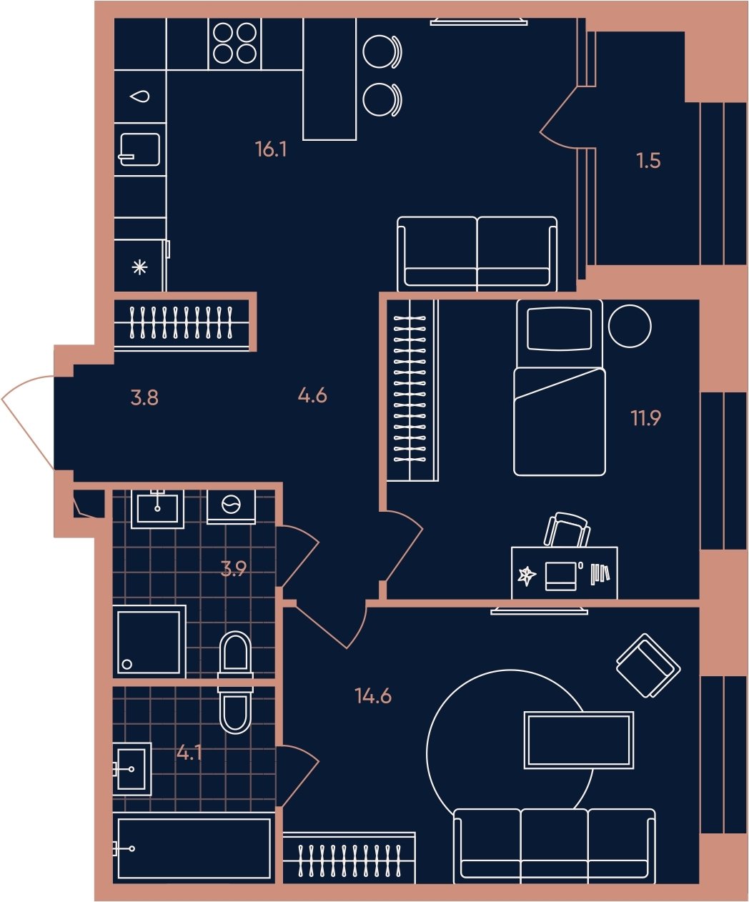 3-комнатная квартира (евро) без отделки, 60.5 м2, 11 этаж, сдача 3 квартал 2026 г., ЖК ERA, корпус 1 - объявление 2287395 - фото №1