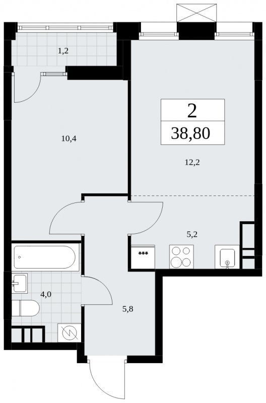 2-комнатная квартира (евро) без отделки, 38.8 м2, 8 этаж, сдача 1 квартал 2025 г., ЖК Дзен-кварталы, корпус 1.3 - объявление 1895872 - фото №1