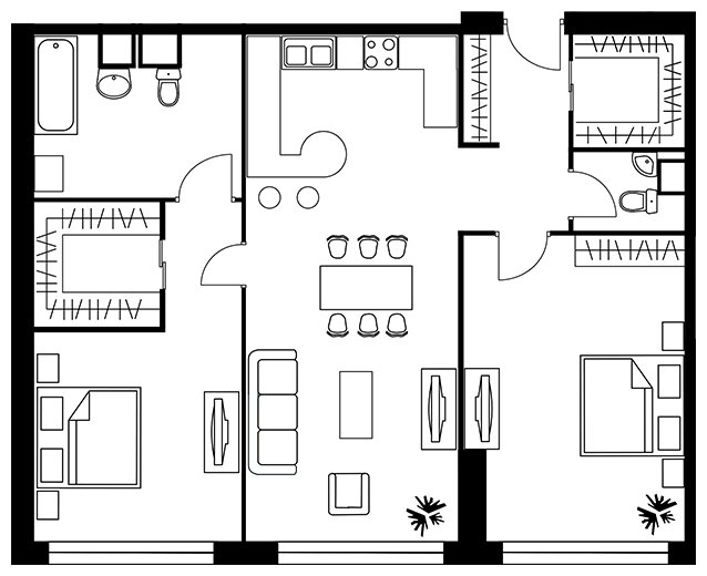 2-комнатная квартира без отделки, 97 м2, 23 этаж, дом сдан, ЖК Триколор, корпус 4 - объявление 1684594 - фото №1