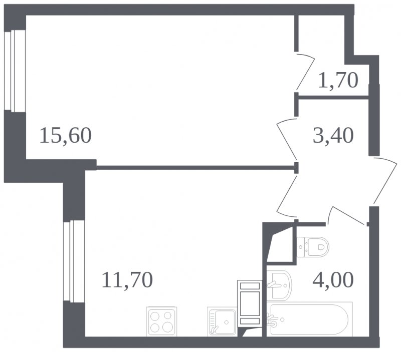 1-комнатная квартира с полной отделкой, 36.4 м2, 13 этаж, сдача 3 квартал 2023 г., ЖК Квартал Некрасовка, корпус 3 - объявление 1566350 - фото №1