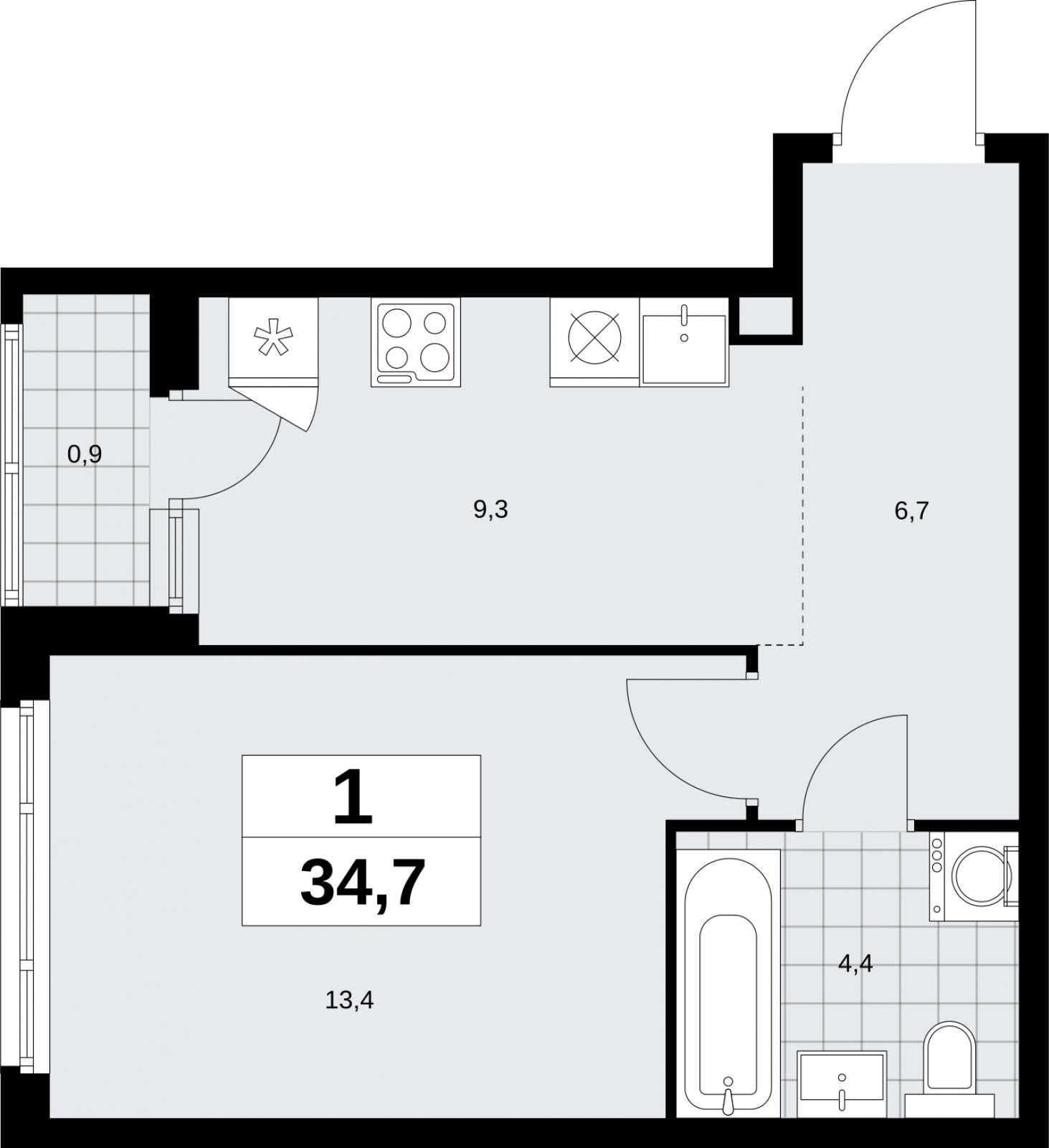 1-комнатная квартира с полной отделкой, 34.7 м2, 2 этаж, сдача 3 квартал 2026 г., ЖК Дзен-кварталы, корпус 6.1.3 - объявление 2327703 - фото №1