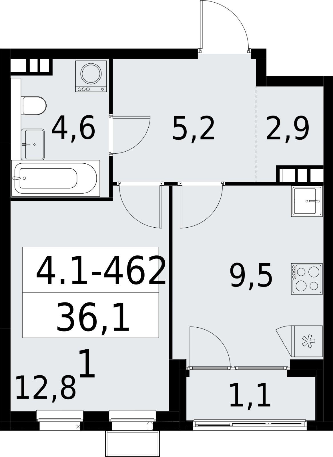 1-комнатная квартира с полной отделкой, 36.1 м2, 10 этаж, сдача 2 квартал 2027 г., ЖК Южные сады, корпус 4.1.2 - объявление 2392967 - фото №1