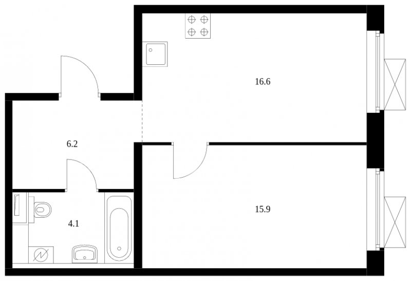 1-комнатная квартира с полной отделкой, 42.8 м2, 18 этаж, сдача 4 квартал 2023 г., ЖК Большая Академическая 85, корпус 2.1 - объявление 1653601 - фото №1