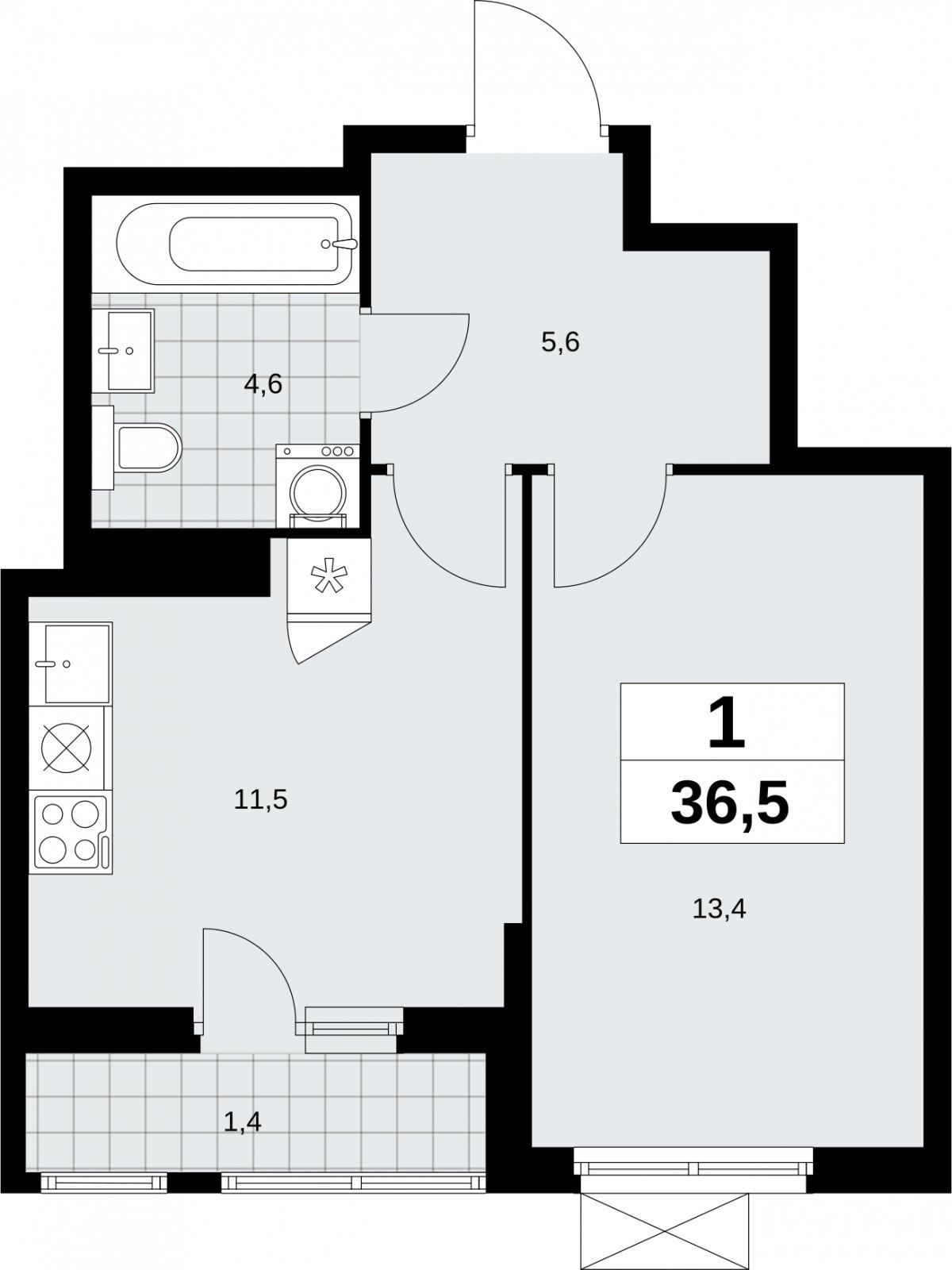 1-комнатная квартира с полной отделкой, 36.5 м2, 12 этаж, сдача 3 квартал 2026 г., ЖК Дзен-кварталы, корпус 6.1.3 - объявление 2327596 - фото №1