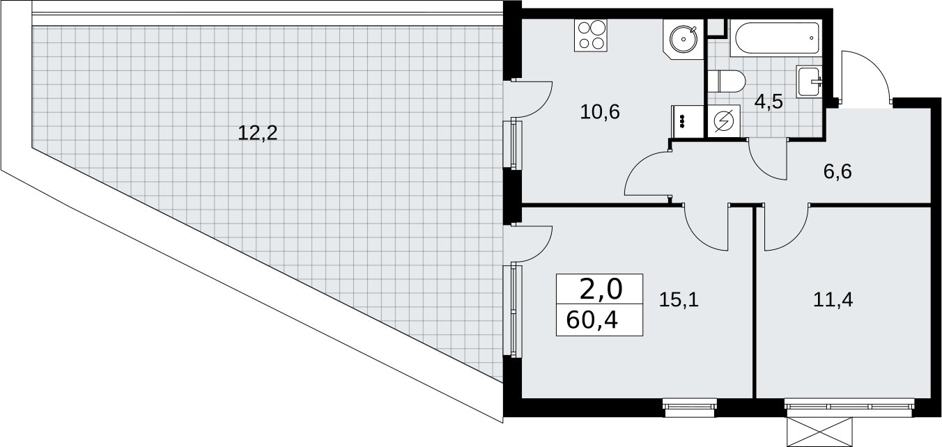 2-комнатная квартира с частичной отделкой, 60.4 м2, 2 этаж, сдача 1 квартал 2026 г., ЖК Скандинавия, корпус 37.1.2 - объявление 2334122 - фото №1