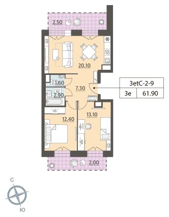 3-комнатная квартира 71.9 м2, 8 этаж, сдача 4 квартал 2023 г., ЖК ЗИЛАРТ, корпус 14 - объявление 1947999 - фото №1