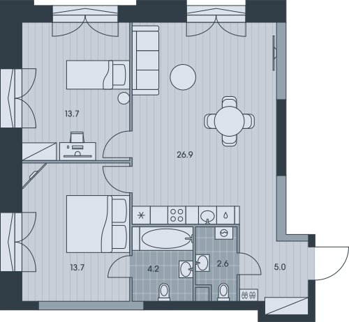 3-комнатная квартира без отделки, 66.1 м2, 3 этаж, сдача 3 квартал 2025 г., ЖК EVER, корпус 6 - объявление 2331779 - фото №1