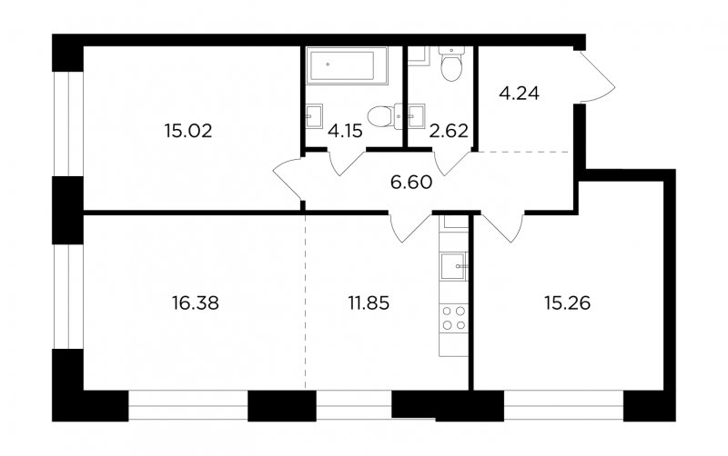1-комнатная квартира без отделки, 41.79 м2, 2 этаж, сдача 4 квартал 2023 г., ЖК FORIVER, корпус 7 - объявление 1758028 - фото №1