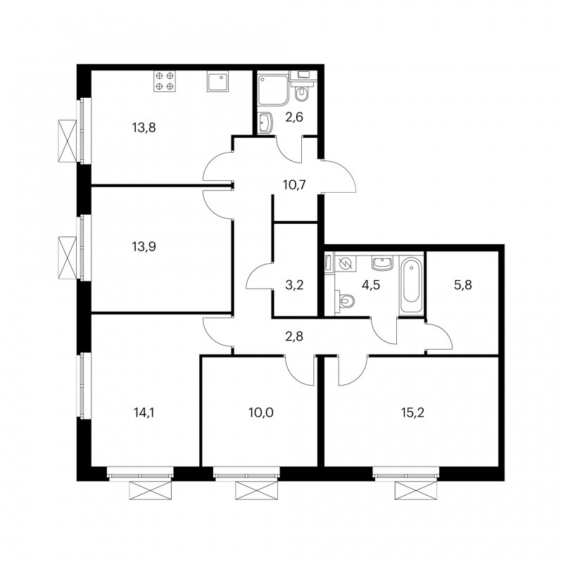 4-комнатная квартира с полной отделкой, 96.1 м2, 5 этаж, дом сдан, ЖК Кузьминский лес, корпус 3-4 - объявление 1781968 - фото №1