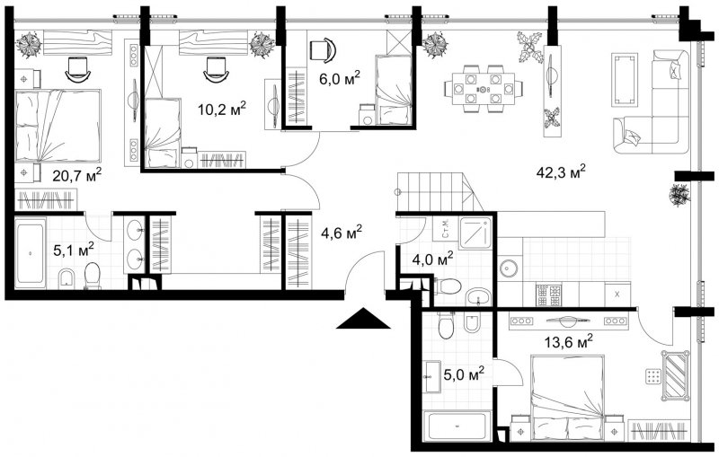 3-комнатная квартира без отделки, 112.1 м2, 11 этаж, сдача 4 квартал 2022 г., ЖК Kazakov Grand Loft, корпус 1 - объявление 1600519 - фото №1
