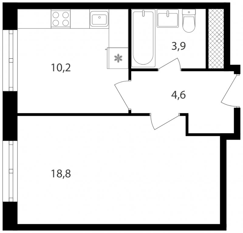 1-комнатная квартира без отделки, 37.5 м2, 19 этаж, сдача 1 квартал 2023 г., ЖК Михалковский, корпус 1 - объявление 1713223 - фото №1