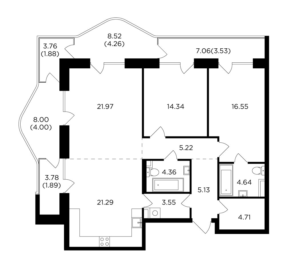 3-комнатная квартира без отделки, 117.32 м2, 3 этаж, дом сдан, ЖК FORIVER, корпус 4 - объявление 2351942 - фото №1