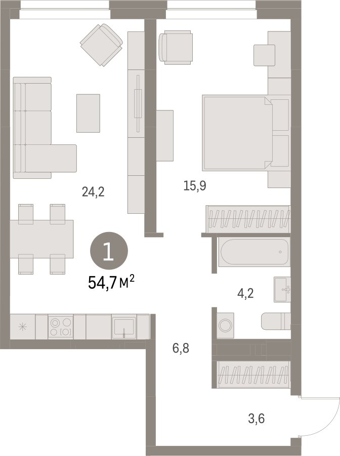 1-комнатная квартира с частичной отделкой, 54.67 м2, 2 этаж, сдача 1 квартал 2025 г., ЖК Первый квартал, корпус Дом 5 - объявление 2281447 - фото №1