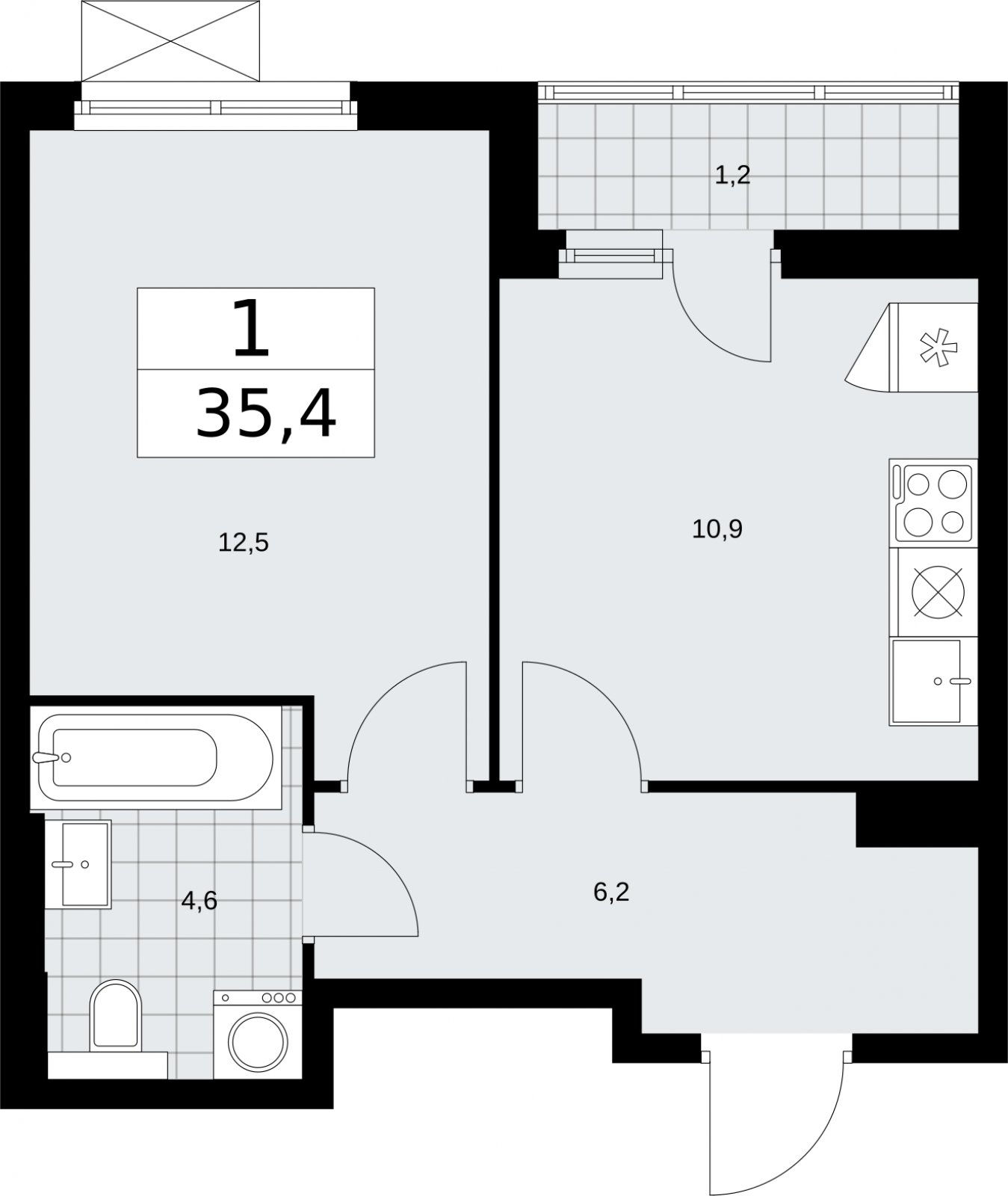 1-комнатная квартира без отделки, 35.4 м2, 5 этаж, сдача 2 квартал 2026 г., ЖК Бунинские кварталы, корпус 7.3 - объявление 2313660 - фото №1