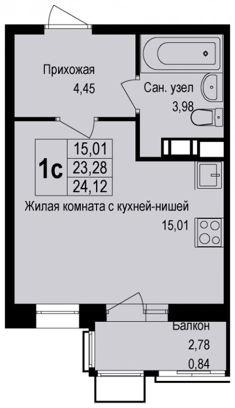 Студия без отделки, 24.28 м2, 2 этаж, дом сдан, ЖК Новая Щербинка, корпус 13 - объявление 1631266 - фото №1