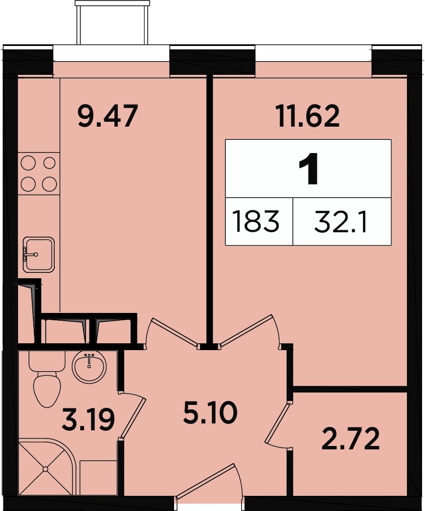 1-комнатные апартаменты 30.8 м2, 14 этаж, дом сдан, ЖК Легендарный Квартал на Березовой  аллее, корпус 3 - объявление 2335633 - фото №1