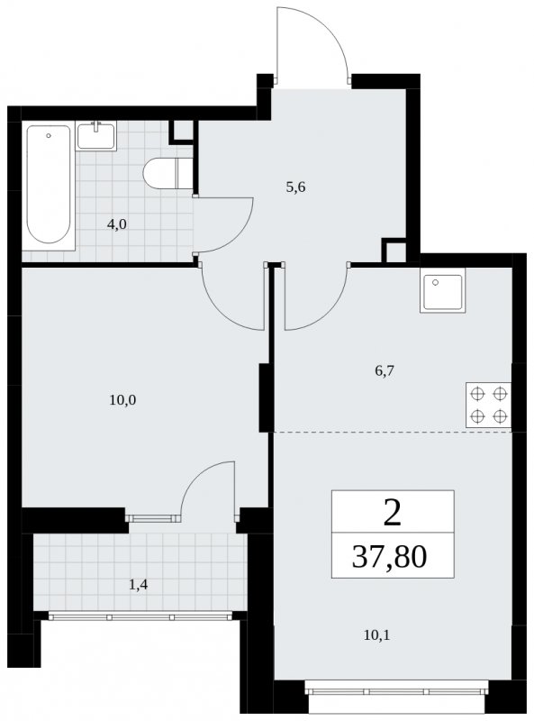 2-комнатная квартира (евро) с частичной отделкой, 37.8 м2, 2 этаж, сдача 4 квартал 2024 г., ЖК Скандинавия, корпус 36.3.1 - объявление 1894529 - фото №1