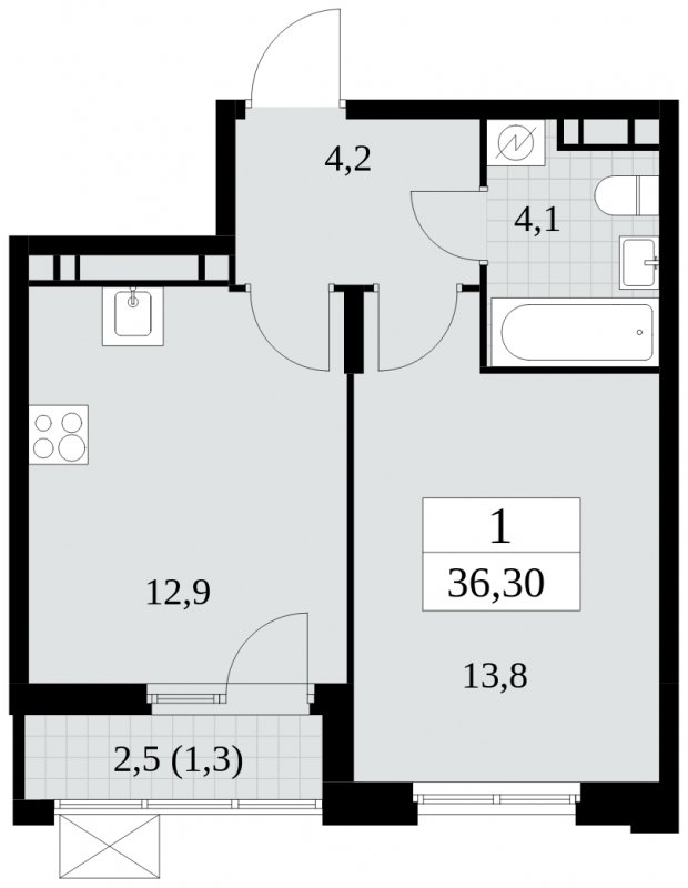 1-комнатная квартира с полной отделкой, 36.3 м2, 15 этаж, сдача 4 квартал 2024 г., ЖК Скандинавия, корпус 2.27.4 - объявление 1840779 - фото №1