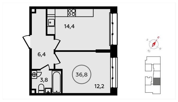 1-комнатная квартира с частичной отделкой, 36.8 м2, 2 этаж, сдача 3 квартал 2024 г., ЖК Скандинавия, корпус 2.22.3 - объявление 1625547 - фото №1