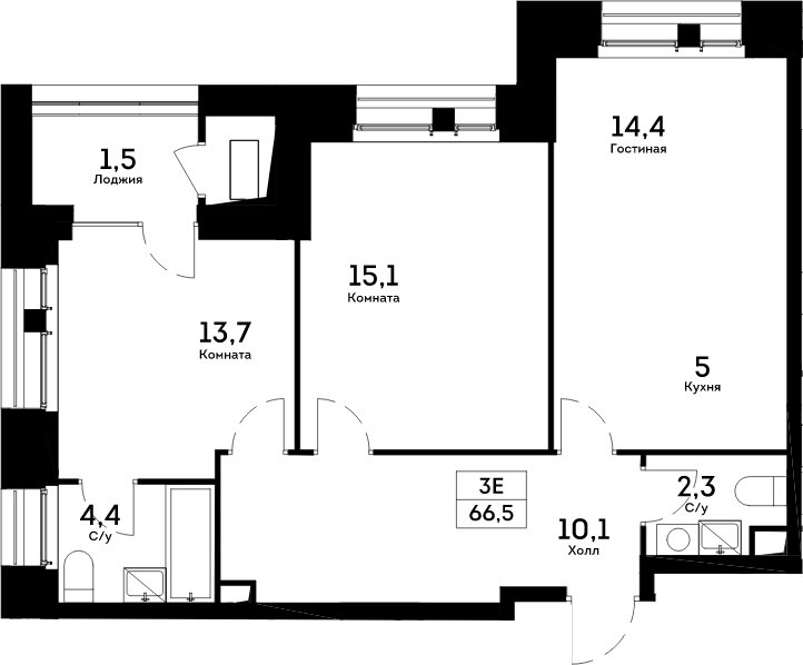 3-комнатная квартира без отделки, 66.5 м2, 9 этаж, дом сдан, ЖК Квартал на набережной NOW, корпус 1.4 - объявление 2062516 - фото №1
