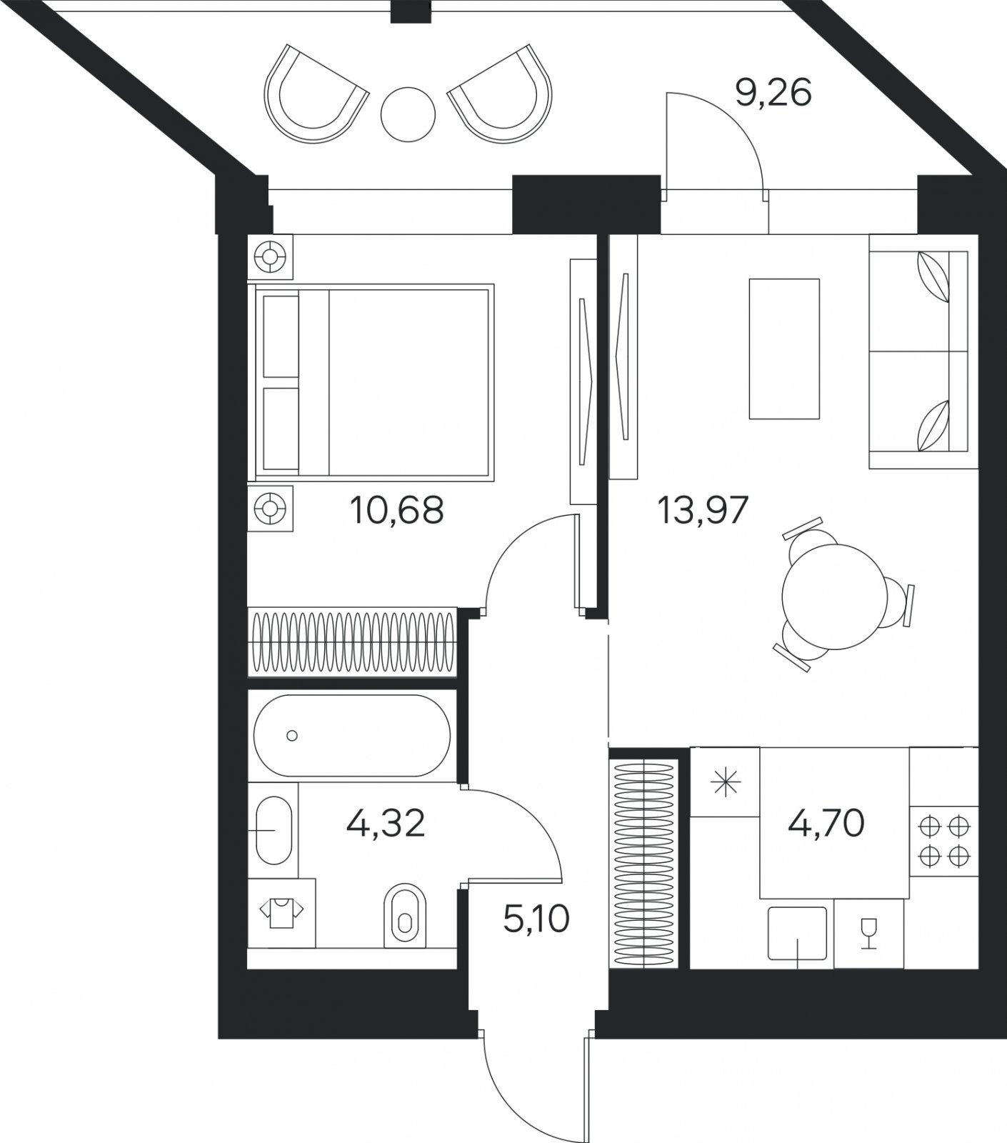 2-комнатная квартира (евро) без отделки, 43.4 м2, 17 этаж, сдача 4 квартал 2024 г., ЖК FØRST, корпус 2 - объявление 2141156 - фото №1