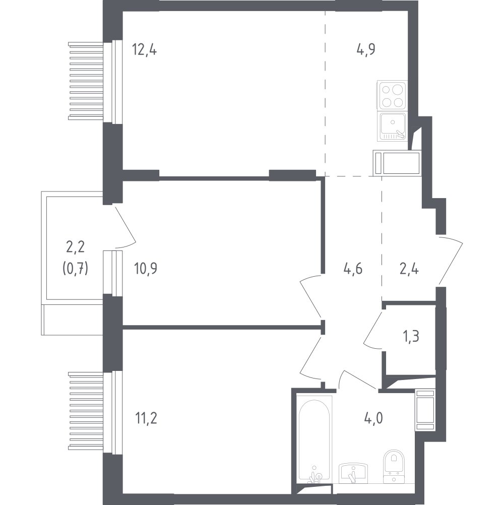 3-комнатная квартира с полной отделкой, 52.4 м2, 14 этаж, сдача 2 квартал 2025 г., ЖК Мытищи Парк, корпус 4 - объявление 2279877 - фото №1
